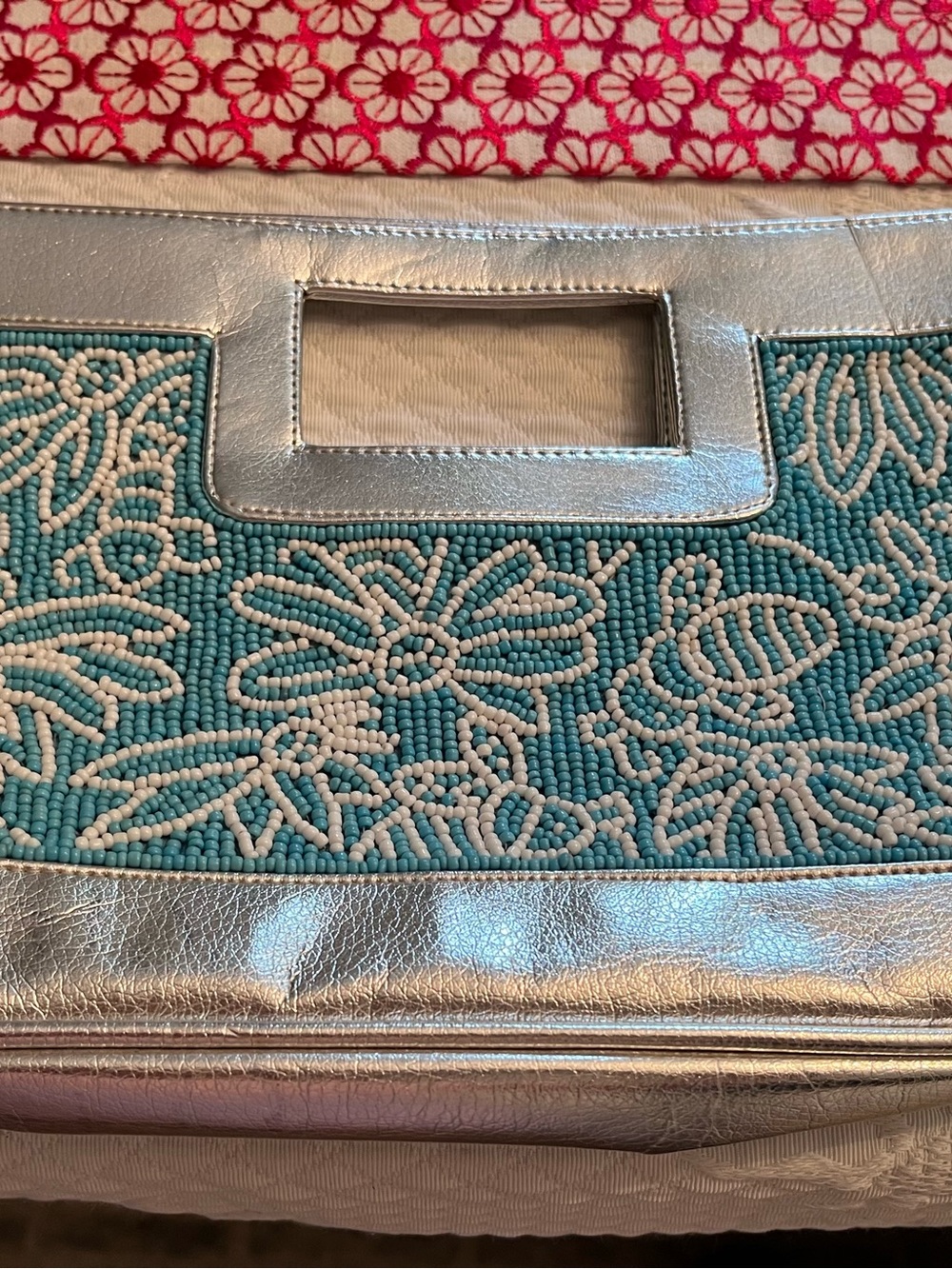 Lilly Pulitzer Silver and Turquoise Beaded Floral Clutch